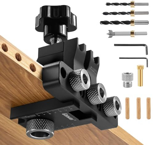3-in-1 die Bohrschablone Möbelbau,Dübellöcher 8/10/15mm Holzdübel Bohrschablone mit Positionierungsclip Einstellbare Bohrführung Stanzer-Locator Tischlerwerkzeuge