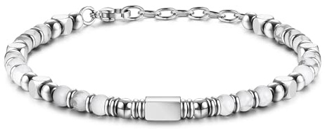LOLIAS Perlenarmband Damen Armband Herren Silber Edelstahl Armbänder Edelstein Obsidian Tigerauge Türkis Rosenquarz Armband Damen Geschenke Schmuck