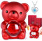 Aloskart Caja Regalo Oso Rosa Eterna con Collar Corazó, Oso Rosa Preservada, Regalo Cumpleaños Mujer, Caja Regalo Cumpleaños, Regalo Novia(Collar Azul)