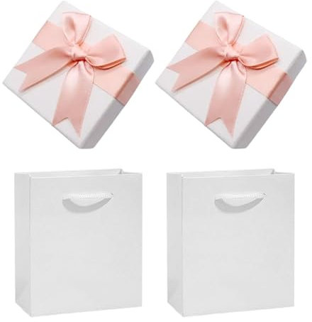 YSJCHEBS 2 Scatole Regalo Con Fiocco Rosa, 2 Borsette Bianche, Scatola Portagioielli Con Coperchio, Scatola Regalo Piccola Classica Semplice, Scatola Regalo Con Collana E Braccialetto