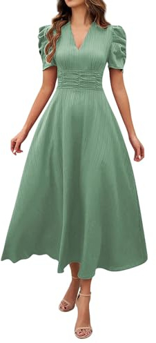 TOFOTL Mes Commandes Robe De Cérémonie pour Femme Ronde Col V Grande Taille Deguisement Couleur Uni Robe Patineuse Extérieur Lightweight Pas Cher Robe Trapèze Chic Baggy Tenue 2025 Ete Vert Clair L