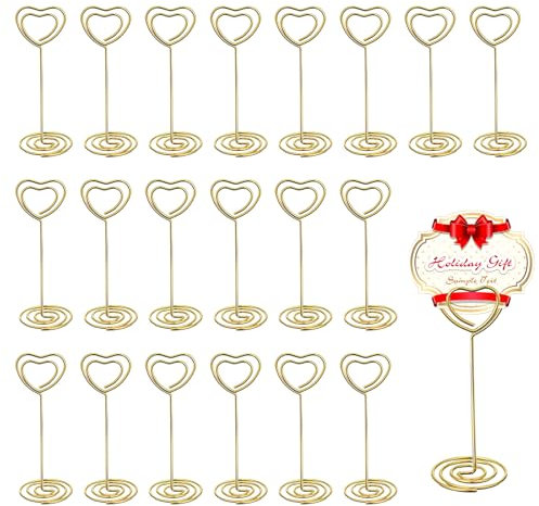 Porte Nom Table,Photo Menu Clip Porte,20 Pièces Porte-Numéros de Table,Porte Cartes en Forme de Coeur,Supports de Numéro de Table,Photo Menu Clip pour Numéro de Table pour Photos, Mémos,Mariages-Coeur