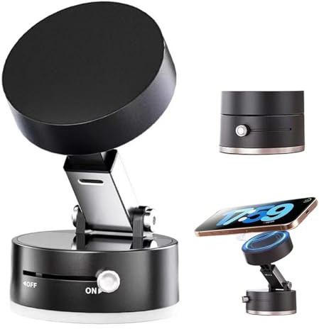 JSSFSS Adjustable Mechanical Vacuum Magnetic Car Suction Phone Holder with Telescopic Structure, Suction Cup Magnetic Phone Mount for Car/Travel/Desktop, Compatible with iPhone & Android, Black