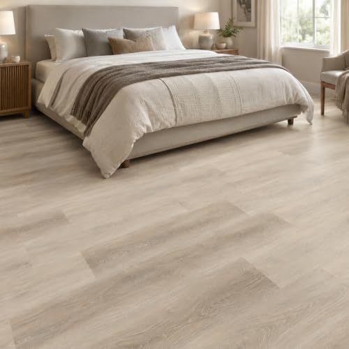 Built Right SPC Vinyl Click Lock Flooring – White Oak Wood Effect Planks, 6.5mm Thick, Easy DIY Interlocking Installation, Luxury Vinyl Flooring for Bathroom, Kitchen, Bedroom – 1.79m² Pack