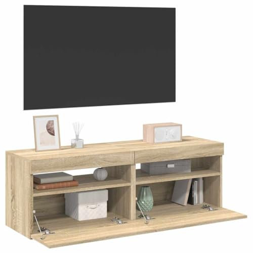 GCHDHAPB Entertainment-Center und TV-Ständer, TV-Schränke mit LED-Lichtern, 2 Stück, Sonoma-Eiche, 60 x 35 x 40 cm