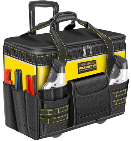 POWSTR 21 Rolling Tool Bag with Wheels,Portable Waterproof Large Tool Storage Bag Organizer with Adjustable Aluminum Telescoping Handle for Repairman Electrician and Mens