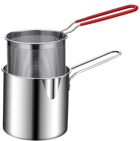Deep Fat Fryer Pot with Strainer Basket, Stainless Steel Deep Frying Chip Pan with Long Handle for Frying Chips Fish shrimp Chicken, Dishwasher Safe
