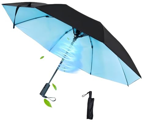 Supercap - Paraguas recargable con ventilador, ventilador de refrigeración portátil UPF 50+ para sol y lluvia, paraguas compacto plegable USB para verano caluroso, viajes
