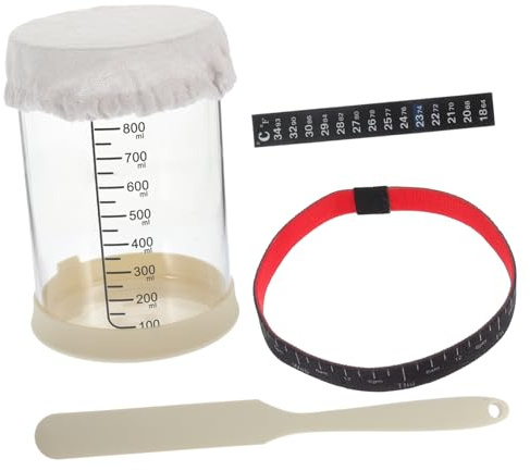 FUNNETOYU Barattolo per Fermentazione in Vetro Resistente Temperature Kit Contenitore con e Scala Graduata per Pane e Preparazioni Naturali