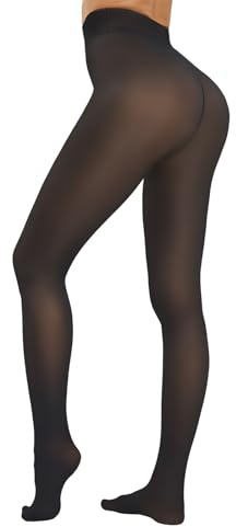 HeyUU Collant termici da donna, foderati in pile, traslucidi, spessi, per l'inverno Nero M