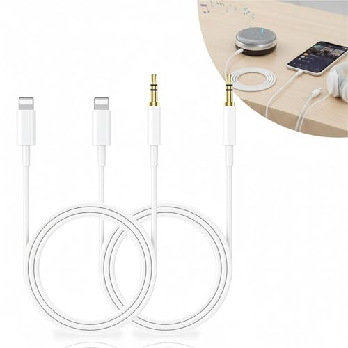 NONEOYNO 2Pcs Aux Cable for iPhone in Car, 3.5mm Aux-to iphone Cable, AuxAdapter Compatible with iPhone 11/12/13/14, Car Headphone Home Stereo Speaker Jack Auxto Lightning Cable,1M, White