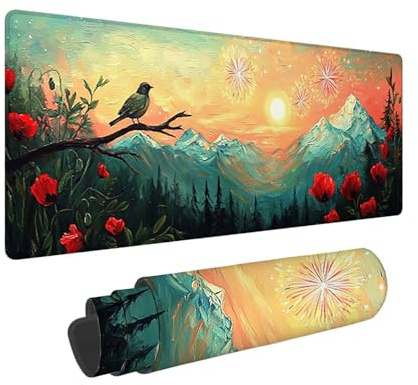 Tappetino per Mouse XXL 1400 x 600 x 3mm Tappetino Mouse Gaming Grande, Mousepad con Base in Gomma Antiscivolo, Tappeto per Tavolo da Gaming per Mouse e Tastiera, Accessori PC (Albero paesaggio) V-216