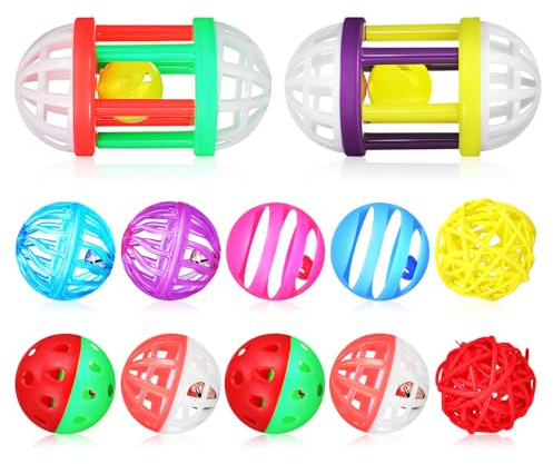 Homoyoyo 12stücke Nymphensittich Spielzeugball Bunt zum Kauen für Kleine Papageien Wellensittiche und Finken zum Spielen und Beschäftigen mit Lustigen Geräuschen für Schnabelgesundheit