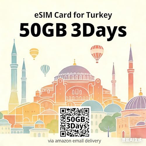 Türkei eSIM 50GB Daten 3 Tage Prepaid 5G/4G Highspeed LTE Keine Registrierung & Ausweisprüfung nötig, sofort per E-Mail geliefert, kompatibel mit iPhone, Samsung and Pixel