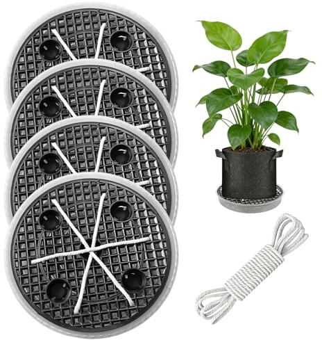 4 bases de autoriego, base de riego automático de 32 cm para bolsas de plantas de tela, cuenco de riego automático con mechas de 4 m, posavasos de plástico autoriegable para interior y exterior