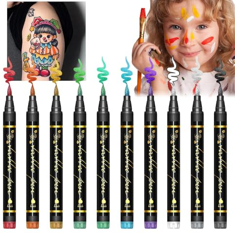 Marqueurs Pour La Peau Du Corps 10 Couleurs Stylos De Peinture Temporaires | Feutres Peinture Corps Pour Déguisement Danse Classe Et École Cosplay Carnaval Festival Fête d'Halloween