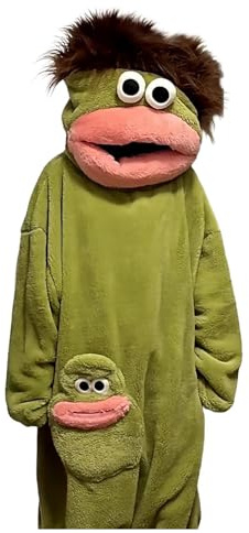 SHINEHUA Pigiama Intero per Donna Uomo Tutina Divertente con Costume da Animale Tuta in Pile per Cosplay da Adulto Comodo Pigiama in Pile con Cappuccio per Adulti (Green-a, XL)