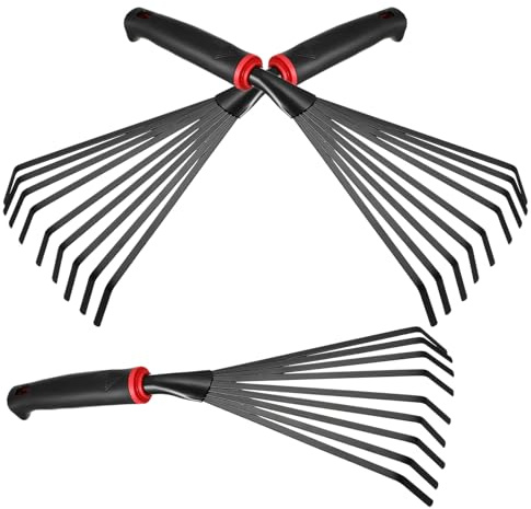 BESTOMZ 3 Pièces Mini Râteau Jardinage en Fer avec Tête Métallique à 9 Dents, Manche Ergonomique Léger pour Désherbage et Activités de Rempotage Les Pelouses
