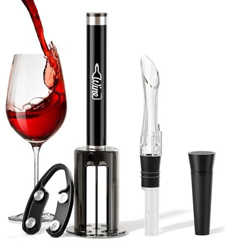 Quntis Tire-bouchon à Pompe d’Air Coffret de, Ouvre-bouteille Rapide 7S pour Vin Rouge, Portable et Sans Effort, Accessoire de Vin Pratique,Tire-bouchon avec Coupe-capsule, Bouchon Sous Vide, Verseur | Tire-bouchon rapide en 7 secondes avec bouchon sous vide, couteau et bec verseur pour les amateurs de vin