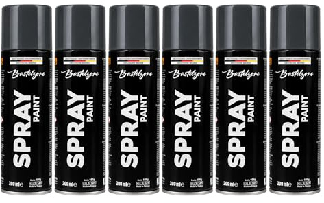 SÜDOR Sprayfarben-Set. Anthrazitgrau – 6 x 200 ml Sprühfarbe, Schnelltrocknender Hochglanz Sprühlack für Holz, Metall, Stein, Glas & Wände – RAL 7016 (6x Anthrazitgrau)