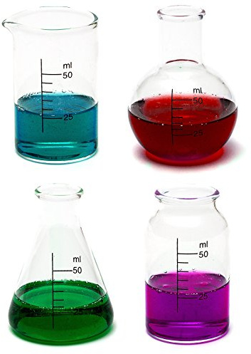 CKB LtdÃ‚® Set of 4 - Laboratory Chemistry Shot Glasses Drinks Shooters 50ml - Science Themed Novelty Lab Shaped Beaker & Flask by CKB Ltd