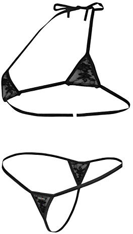 Sohimary 223 Damen Mini Spitze String Tanga Bikini XS S M 32 34 36 38 Schwarz
