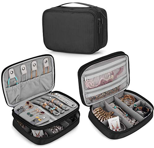 Teamoy Custodia per gioielli da viaggio, contenitore multifunzionale per anelli, orologi, bracciali, collane e orecchini-(NESSUN ACCESSORI INCLUSI), (Medium, Black)