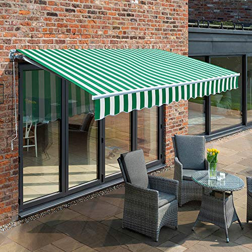 Primrose 2.5m Electric Awning - Green and White Mayfair DIY Patio Awning Gazebo Canopy Anti UV Waterproof Complete with Fittings and Winder Handle