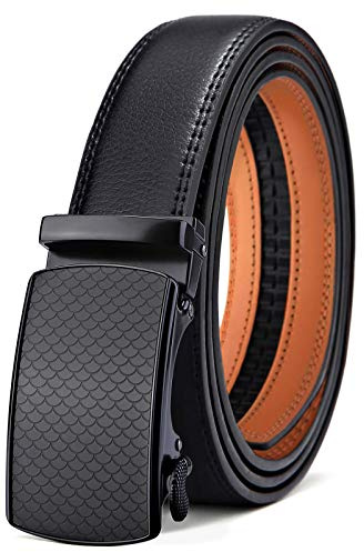 BULLIANT Gürtel Herren, Gürtel Ratsche Ledergürtel Automatikschließe für Herren Anzug Business Kleidung,Breit 35mm,Größe Angepasst,Schwarz200,130cm/38-44 taille verstellbar