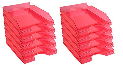 Exacompta - Réf. 12354D - Lot de 10 corbeilles à courrier ECOTRAY - Dimensions utiles 34 x 25 x 6,5 cm - pour Documents au Format A4+ - Couleur Framboise translucide