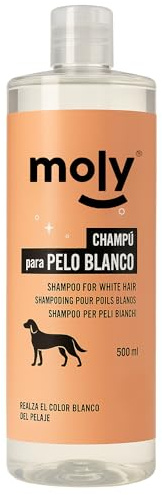 MOLY Hundschampo vit päls 500 ml | Speciellt hundschampo för strålande vit & mot gul nyans | pH-neutral för känslig hud | glans och naturlig volym för husdjur