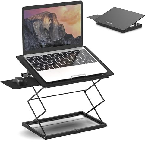 CD4 Adjustable Standing Desk Converter for Laptops - vertical laptop stand for desk adjustable height Table Top Standing Desk Riser with Mouse Pad 2.6-18.6 Standing Desk Adjustable Height Converter