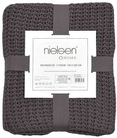 nielsen HOME Wohndecke Alen grob gestrickt, 150x200 cm, Antik Grau, 100% Baumwolle, Strick, Grobstrick, Ökotex, Strickdecke, gemütliche modische Elegante Decke
