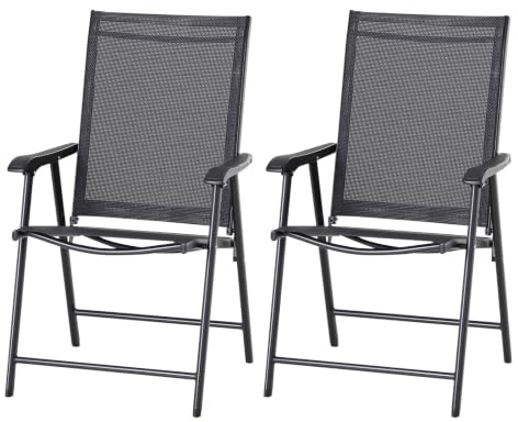 Outsunny Klappstuhl mit Armlehne 2er Set Klappstühle Metall Schwarz | Campingstuhl, Angelstuhl, 58 x 64 x 94 cm