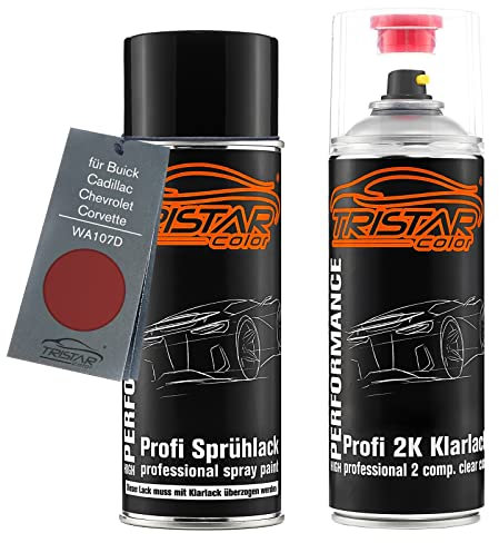TRISTARcolor Car paint 2K spray can set for Buick/Cadillac/Chevrolet/Corvette WA107D Firethorn Red Base coat 2K clear coat spray can