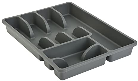 Engelland 1 x Besteckkasten Besteckkorb mit 6 Fächern, Kunststoff, BPA-frei, Farbe: Anthrazit, Maße: 38 x 29 x 5 cm