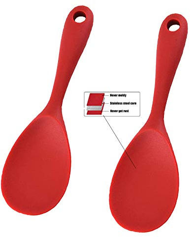 Set di 2 cucchiaini da riso in silicone, resistenti al calore, antiaderenti, per riso, spatola per riso, cucchiaio per riso, cucchiaio per riso, cucchiaio per riso o altro (rosso)