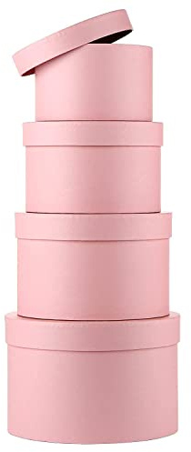 Geschenkbox mit Deckel, runde Papier-Geschenkbox, Floristen-Hut-Boxen, kleine Aufbewahrungsbox, Set von 4 verschiedenen Größen für Blumen, Kuchen, Basteln, Schokolade, Erntedankfest, Hochzeit – Rosa