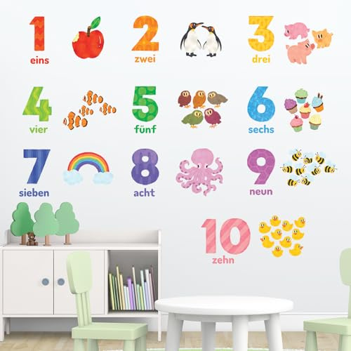 DECOWALL DS7-2020DE Nummer 1-10 Zahlen Wandtattoo Wandaufkleber Wanddeko für Wohnzimmer Schlafzimmer Kinderzimmer zählen (Deutsch)