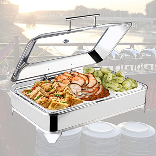 JTYDFG Calentador de Buffet Electrico Chafing Dish Acero Inoxidable, Calentador de Comida Comercial con Tapa Visible para Mesa Buffet, Temperatura Ajustable, 9L, 400 W