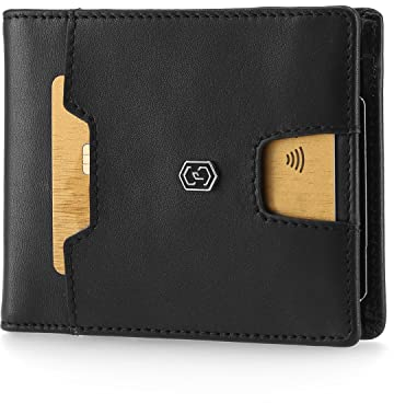 slimpuro FLAPP Kleine Geldbörse aus Leder für Damen und Herren mit Münzfach, RFID-Schutz, Ledergeldbörse für bis zu 8 Karten, Mini Geldbörse, Etui für, Black Smooth, 8 Karten, Einzigartig