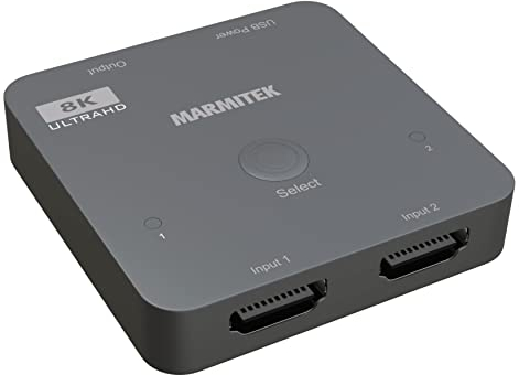 HDMI Switch 2.1 - Marmitek AS28 - Conmutador HDMI 8K - 4K 120Hz - HDR - ALLM - VRR - QFT - QMS - 2 entradas / 1 salida - Adaptador HDMI 4K120-48Gbps - Dolby Digital - Sin calidad pérdida