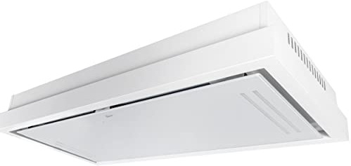 Campana de techo GURARI GCH C 343 90 WH PRIME, campana extractora empotrada 90 cm, cristal blanco/blanco/motor EBM/succión potente 1000 m³/ campana de aire pulsado/ionización/campana de techo