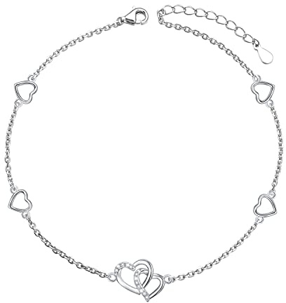 HOOHWE Fußkettchen für Damen Sterling Silber Sonnenblume Schildkröten Anker Stern und Mond Strand Fußkettchen Doppelschichtig mit Perlen Verstellbarer Boho Geschenk für Mädchen