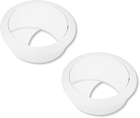 cyclingcolors 2x Passacavi Scrivania Plastica 58mm Uscita Guida Cavo Tavolo Mobili Tondo, Bianco