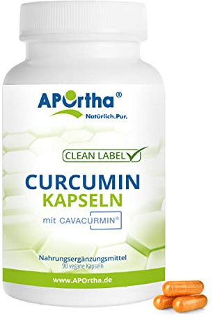 APOrtha® Curcumin-Kapseln mit CAVACURMIN®, 90 vegane Kapseln, Hochdosiert | 999,99 mg Curcumin pro Tagesverzehr, gewonnen aus Curcuma, 90 Kapseln für 30 Tage, vegan, glutenfrei