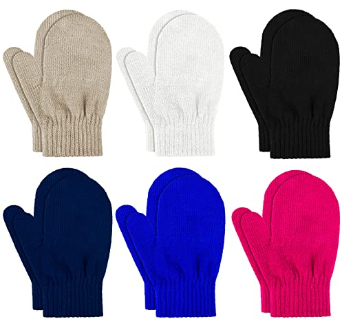 SATINIOR 6 Paar Kinder Winterhandschuhe Warme Baby Strickhandschuhe Stretch Fäustlinge für 1-4 Jahre (Helle Farbe)