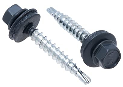 4.8 mm x 25 mm Tornillos para techos, cabeza hexagonal, autoperforantes, color (RAL 7016 Gris antracita) Tornillos con arandela de sellado, Tornillo endurecido chapado en zinc a prueba de óxido 50 pcs