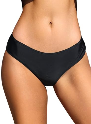 SHEKINI Womens Medium Waisted Swim Briefs Retro Basic Modest Coverage Bikini Bottoms Tankini Swimwear Shorts Black, M
