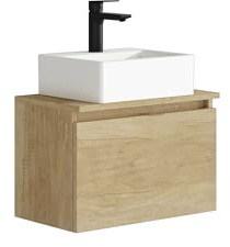 Baikal MAIA Juego de muebles de baño, armario pequeño con lavabo de cerámica, armario de pared, opción con espejo y lámpara de pared LED, montado, espejo natural